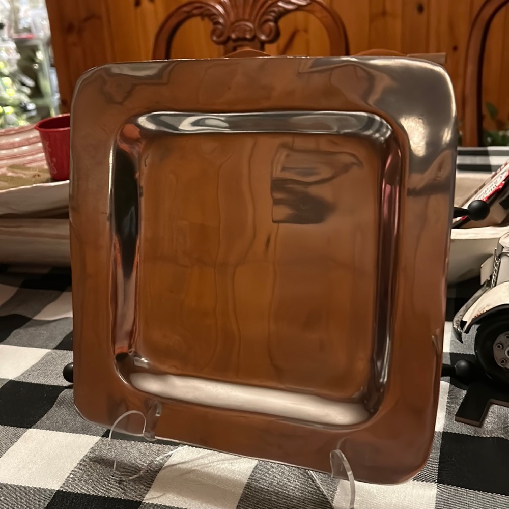 Beautiful pewter rectangular tray. Only used for display.